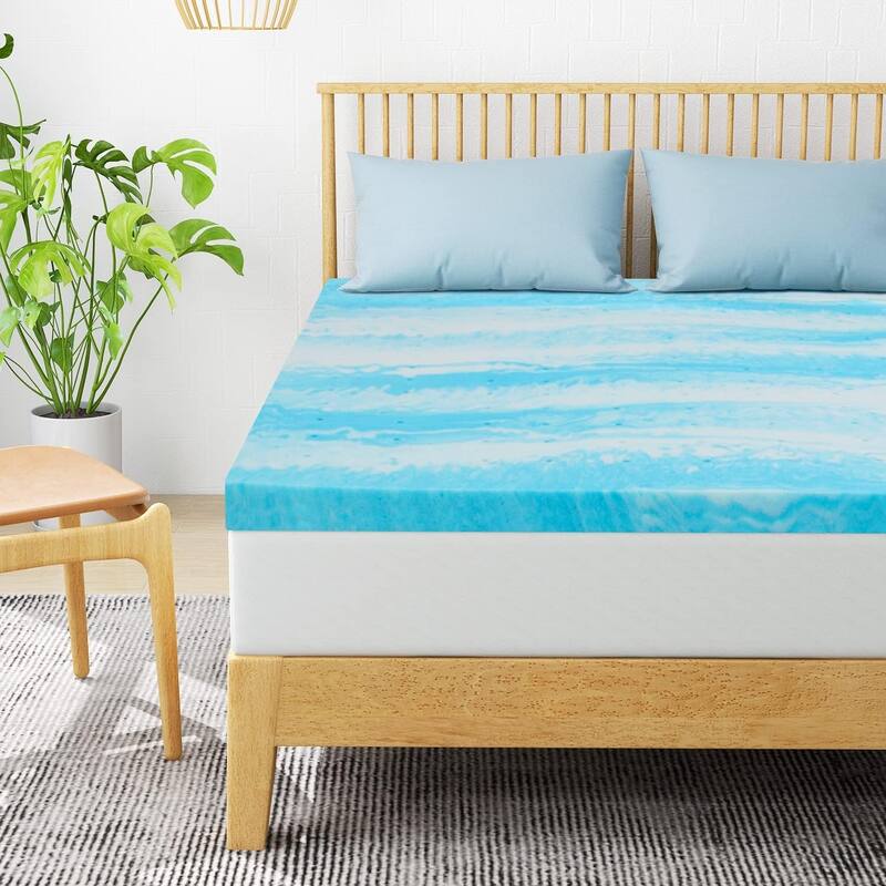 Mattress Topper, 2 Inch Gel Memory Foam Mattress Topper - Ripple Blue - Twin