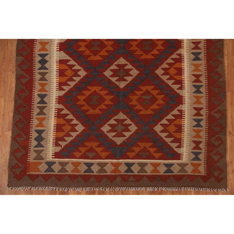 Reversible Kilim Area Rug Hand-woven Living Room Wool Carpet - 5'0" x 6'7"