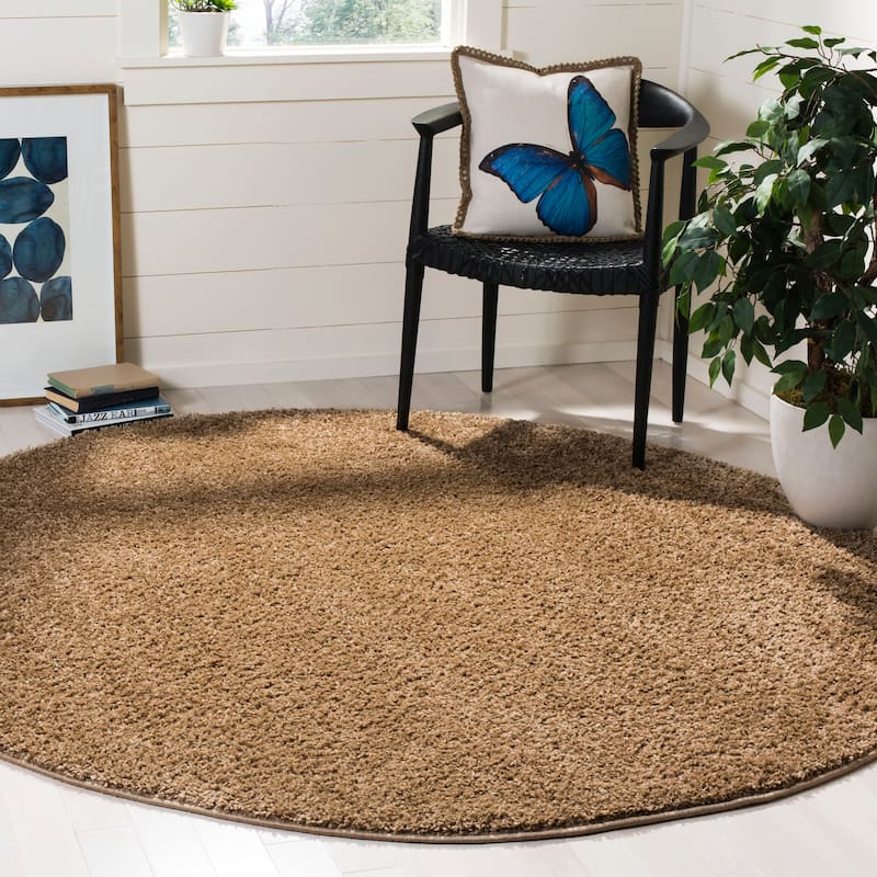 SAFAVIEH New Pallie Shag Rixte 1.2-inch Thick Rug - 6'7" Round - Dark Beig