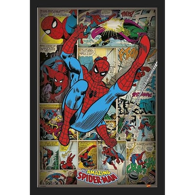 Spiderman Retro Comic Book Cover Framed Poster - 24 x 36 Inch