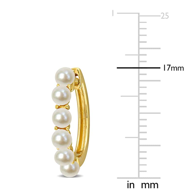 Miadora 3-3.5mm Cultured Freshwater Pearl Hoop Earrings in 10k Yellow Gold - 17 mm x 3.5 mm x 3.7 mm