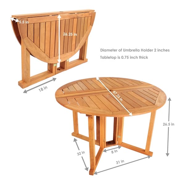 Malaysian Hardwood Folding Gateleg Patio Round Dining Table - Bed Bath ...