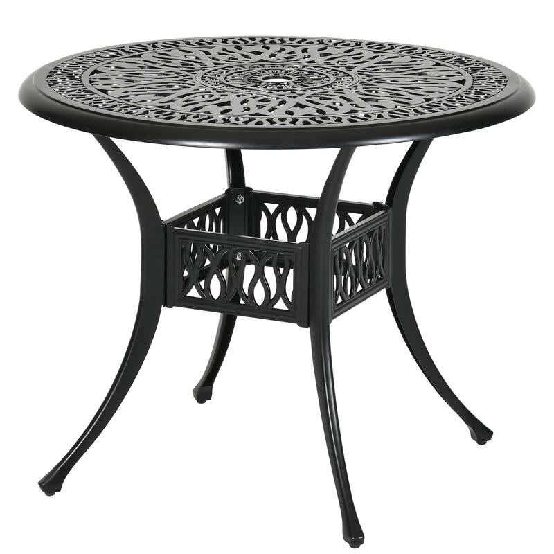 Moasis 35.4" Round Antique Cast Aluminum Outdoor Patio Dining Table with Umbrella Hole