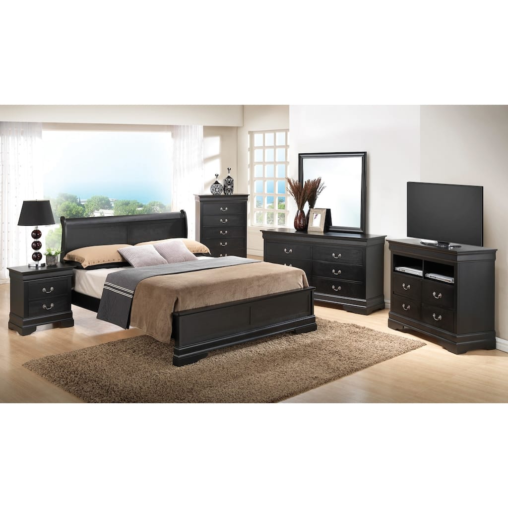 Solid Wooden Rectangular King Panel Bed - 89" - Black