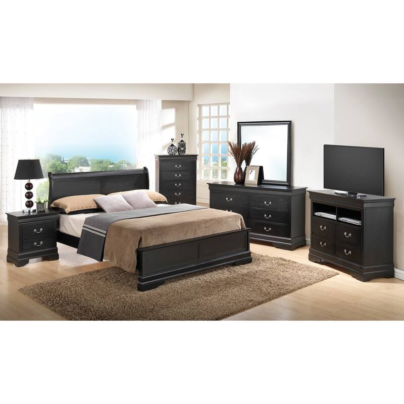 Upholstered Wood Panel Queen Sleigh Bed - 87" - Black