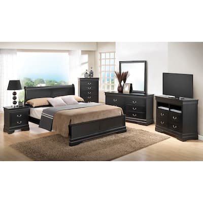 Upholstered Wood Panel Queen Sleigh Bed - 87" - Black