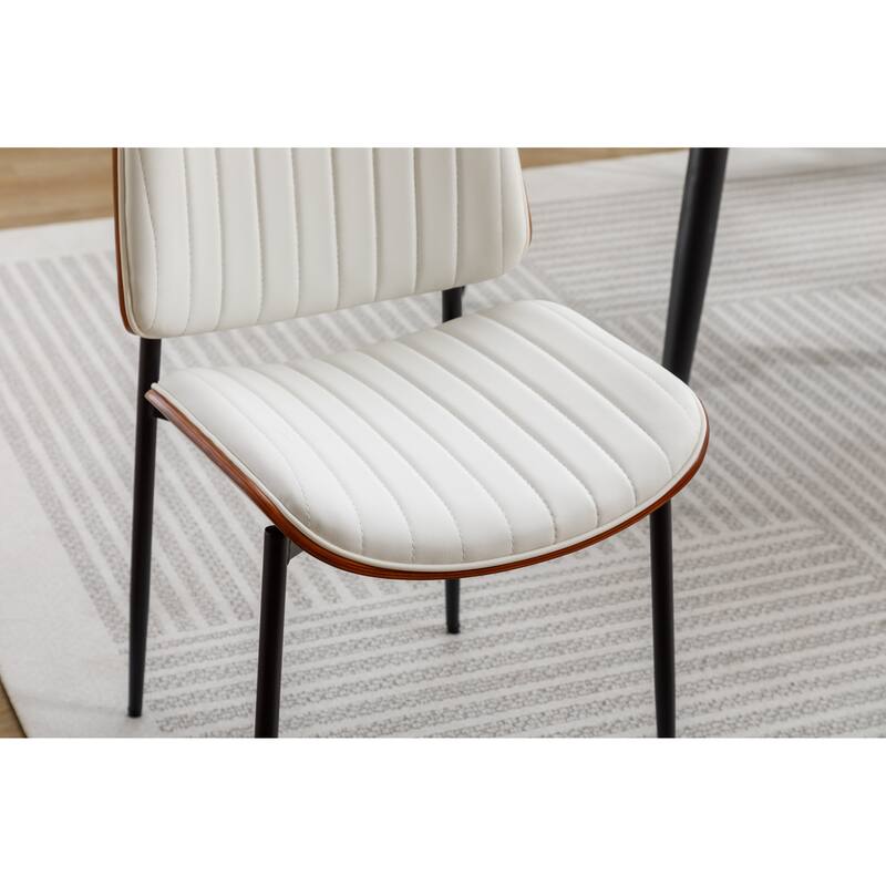 Faux Leather Dining Chairs Set of 2, Ergonomic Upholstered Armless Side Chairs, Kitchen Chairs with Bentwood Back & Metal Legs