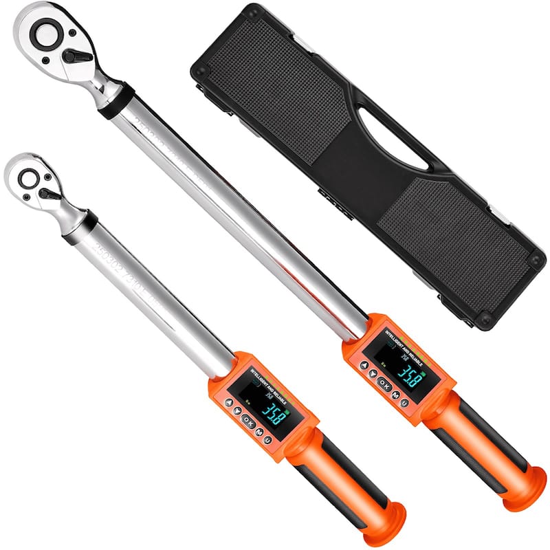 Black-Orange Alloy Steel Digital Torque Wrench Set 2 Piece with LCD Display and Case - 23.03 x 6.10 x 2.48 in - Orange/Black
