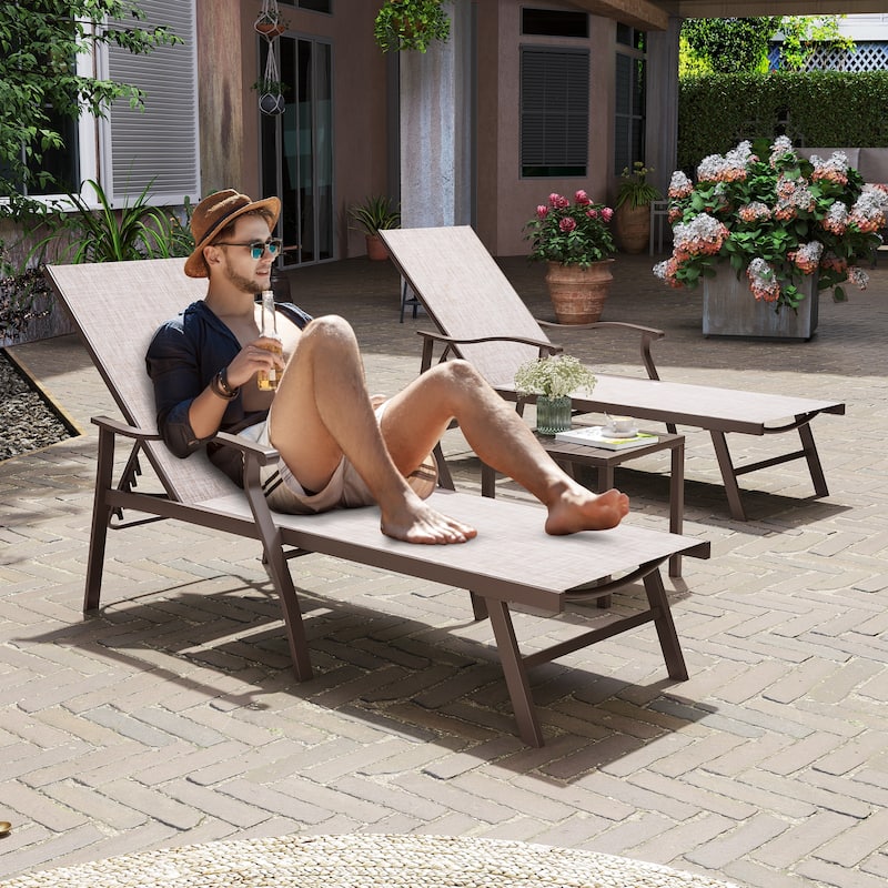 Pool Sunlounger Chaise Lounge Set with 2-piece Lounge Chairs and Side Table - See Picture