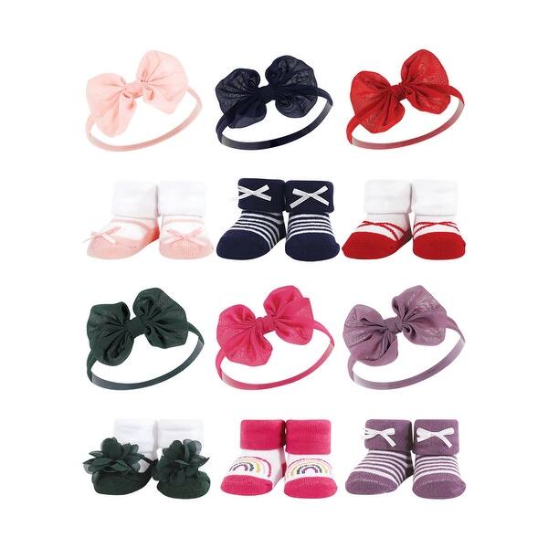 slide 1 of 1, Hudson Baby Infant Girl 12Pc Headband and Socks Giftset, Red Navy Bows Green Purple, One Size - Red Navy Bows Green Purple Red Navy Bows Green Purple - One Size