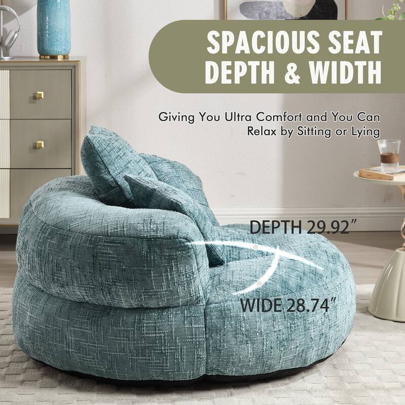 Chenille Upholstered Durable Comfort Lounger High Back Bean Bag Lazy Sofa With Three Pillows