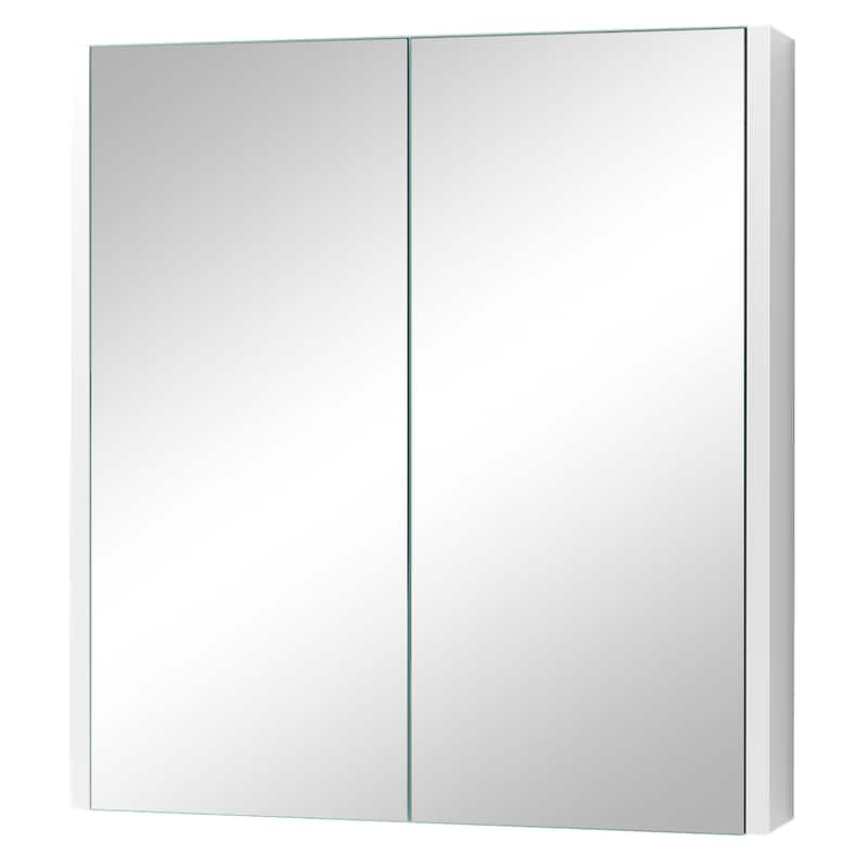 2 Tier Wall Mounted Bathroom Cabinet Storage Cabinet with Mirror Doors - White