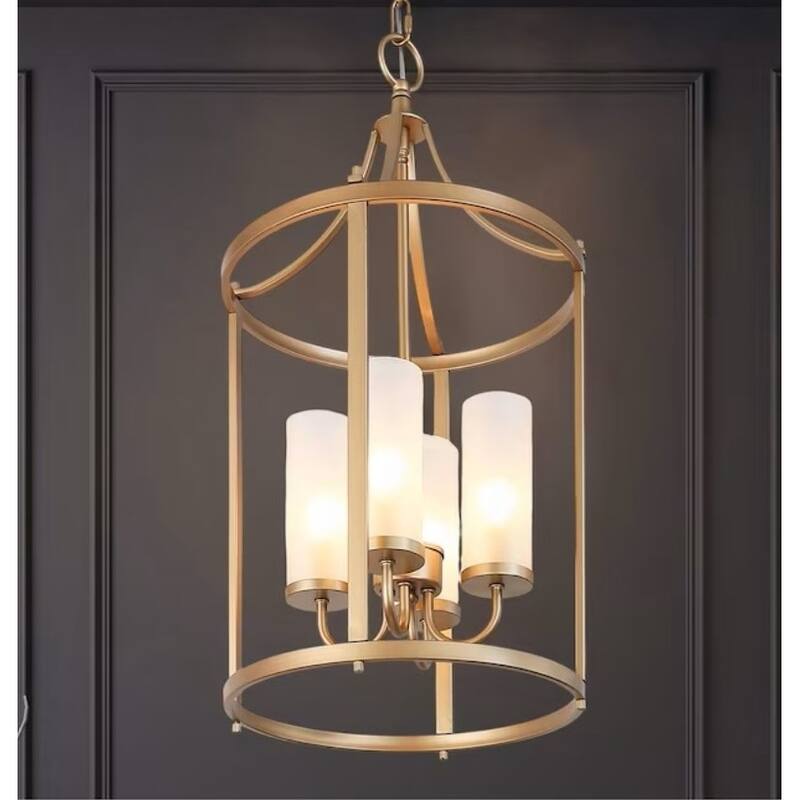Modern Glam Gold 4-Light Cylinder Chandelier Mid-Century Metal Foyer Pendant Dimmable - 12.2'' L x 12.2'' W x 23.2'' H