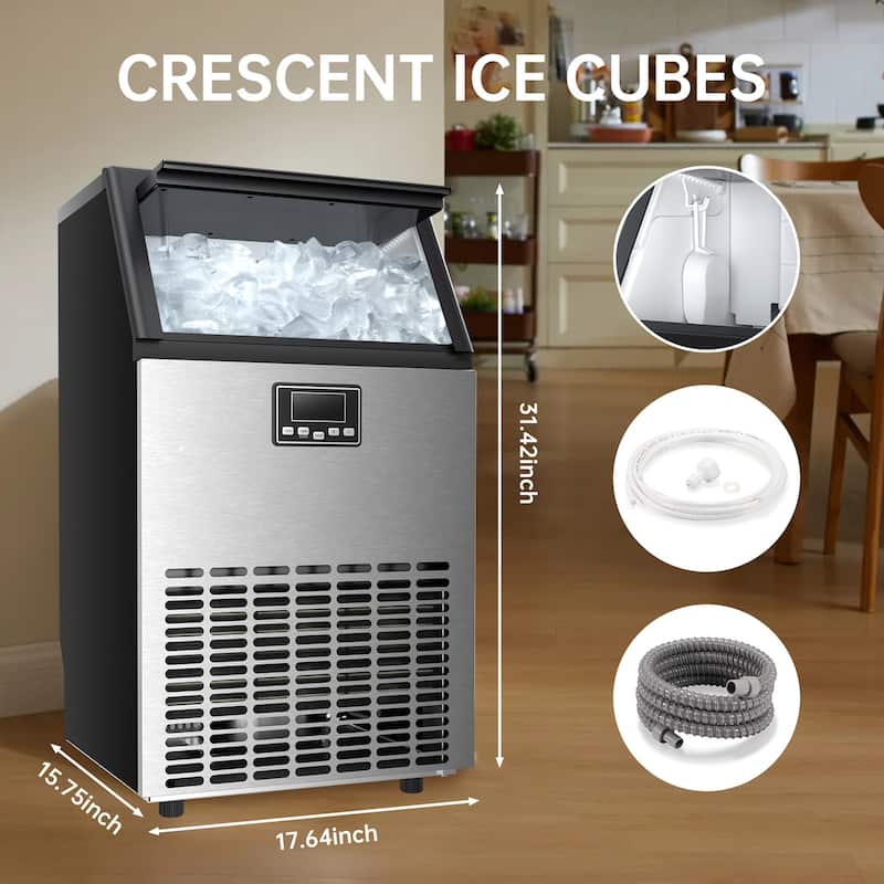 Commercial Crescent Ice Maker,20Lbs/24H,Stainless Steel,Freestanding
