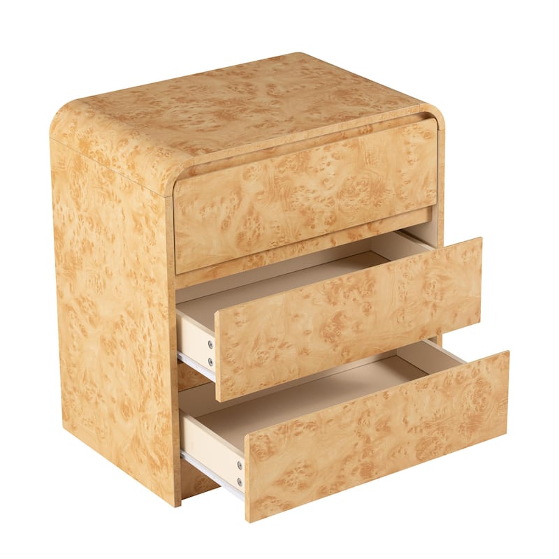 COZAYH Farmhouse Wood Nightstand, Rounded Edge Modern & Mid-Century Dresser, Burl Wood Finish in Natural