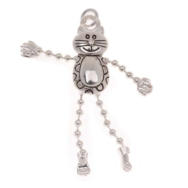 Silver Plated Dancing Kitty Cat With Dangle Limbs Charm 31mm (1)