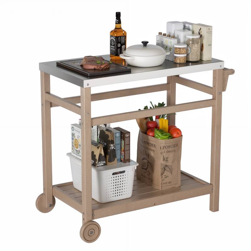 Multi-functional Outdoor Cart: Ideal for Pizza Ovens, Grilling, and Dining -RV carts - WOOD