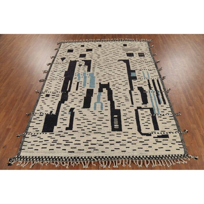 Moroccan Abstract Rug Hand-Knotted Wool Carpet - 7'8"x 10'3"