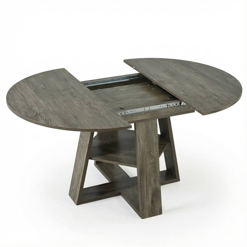 43"-59" Extendable Oval Dining Table with Storage Base, Modern Round to Oval Kitchen Table