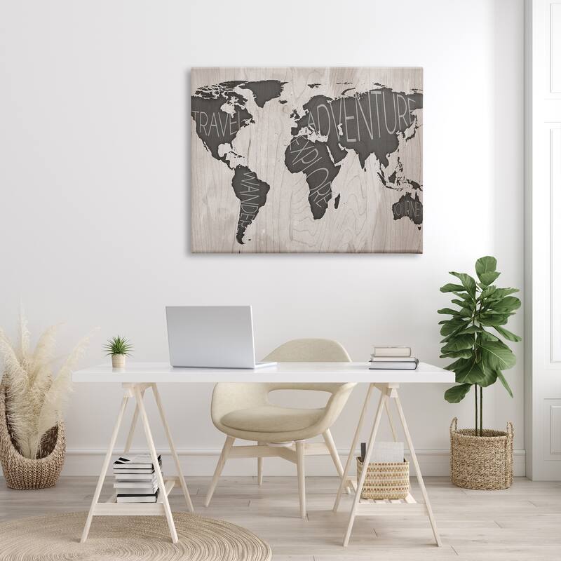 Stupell Travel Wander Explore Rustic World Map Grain Pattern Canvas Wall Art - Brown