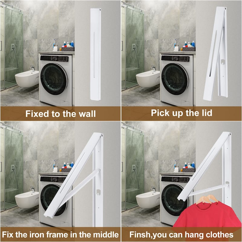 2pcs Retractable Clothes Rack, Wall Mounted Folding Clothes Hanger White