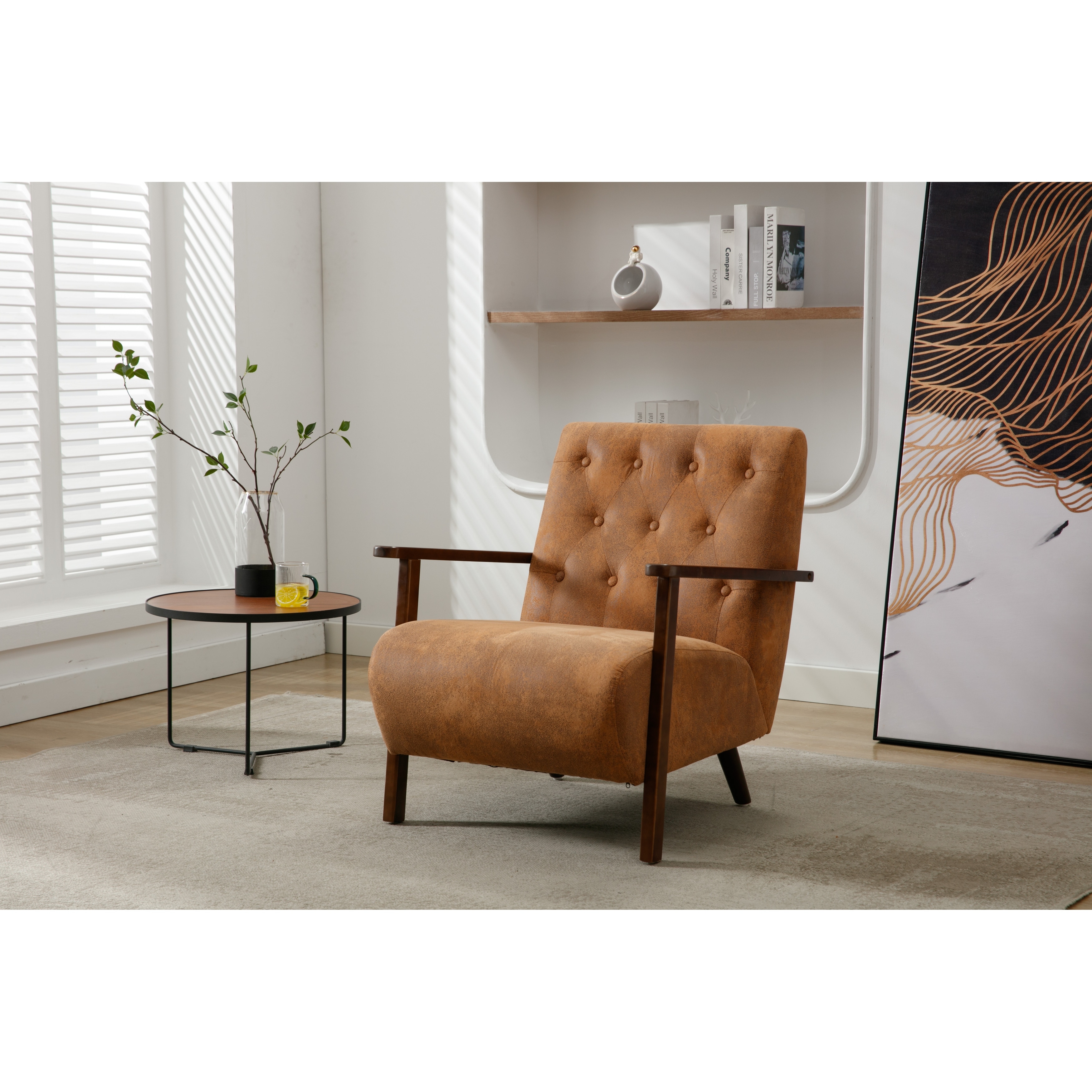 Wood Frame Arm Chair Modern Microsuede Fabric Accent Chair Lounge