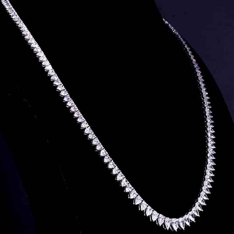 Kobelli 26 Carat Lab Grown Diamond 18k Solid White Gold Pear-Cut Tennis Eternity Necklace (EF/VS)