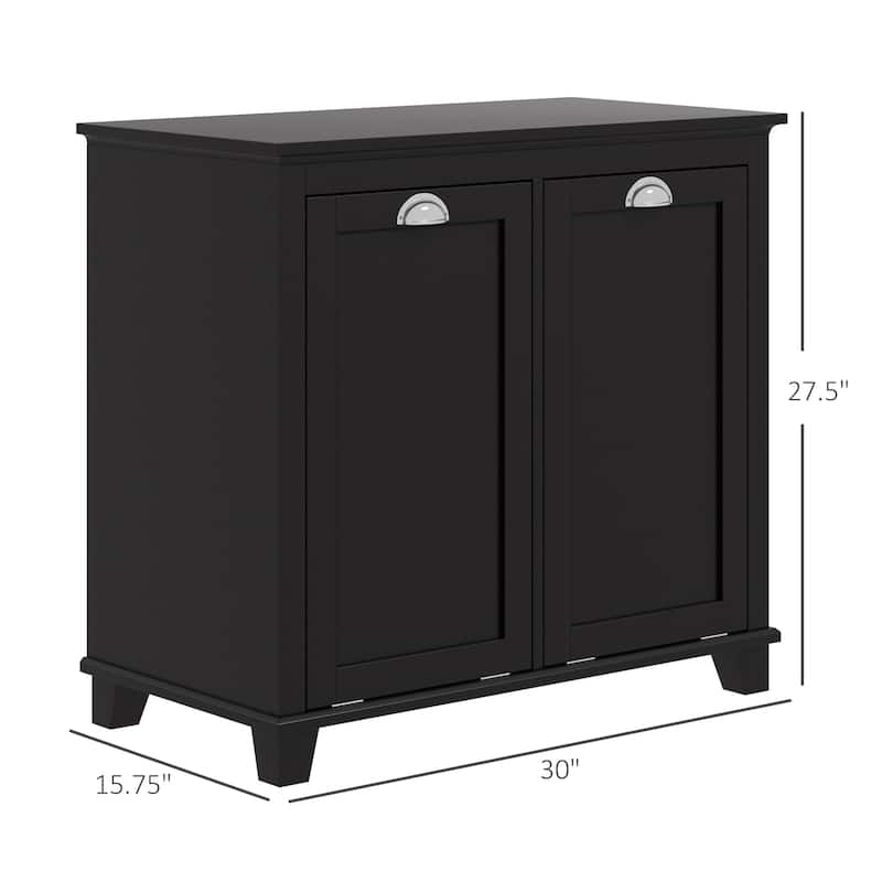 Black Tilt-Out Laundry Hamper Bathroom Storage Cabinet for Clothes, Minimalist Floor Corner Cabinet with Handles