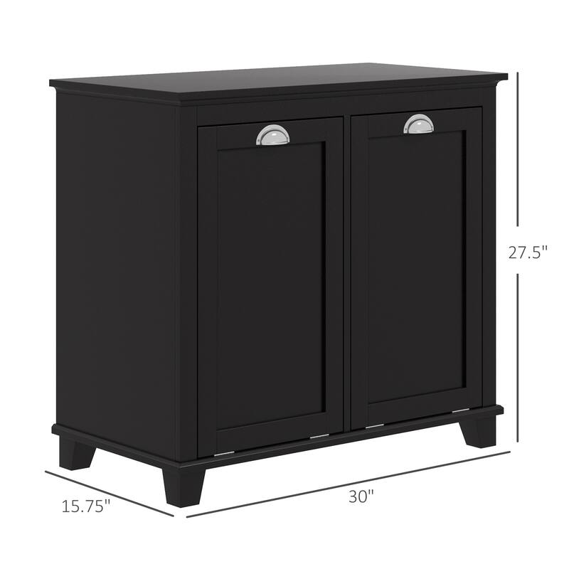 HOMCOM Dual Tilt out Laundry Hamper Cabinet, Bathroom Storage Cabinet with 2-Compartment Hamper