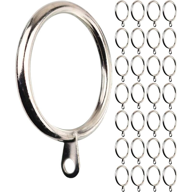 Meriville 2-Inch Inner Diameter Metal Curtain Rings with Eyelets - Satin Nickel - Set of 28