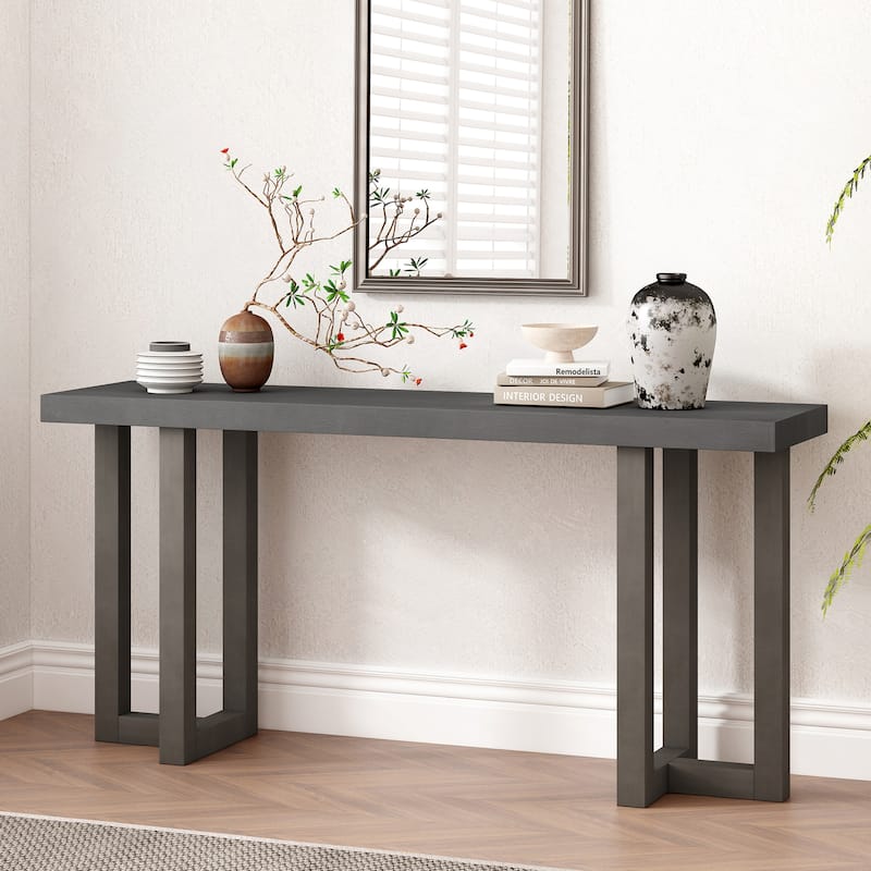 Geometric Design Console Table with Wood Legs,for Modern and Classic Interiors - Dark Gray+Light Gray