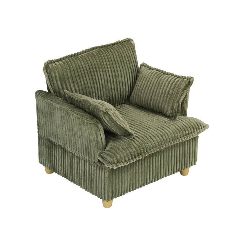 Single Sofa with Ottoman, Comfy Corduroy Upholstered Armchair, Lounge Chair with Throw Pillows for Living Room, Balcony