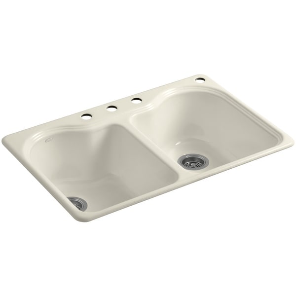 Kohler K-5818-4 Hartland 33" Double Basin Top-Mount Enameled Cast-Iron Kitchen Sink