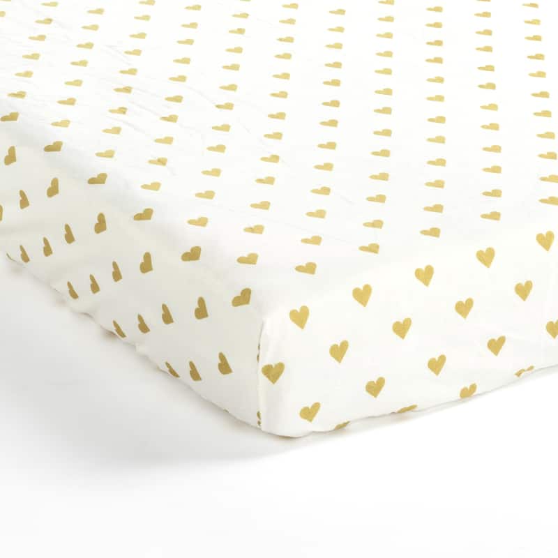 Lush Decor Boho Metallic Hearts Allover Hearts Soft & Plush Fitted Crib Sheet - 52"x 28" - Space - White/Gold - 52"x 28"