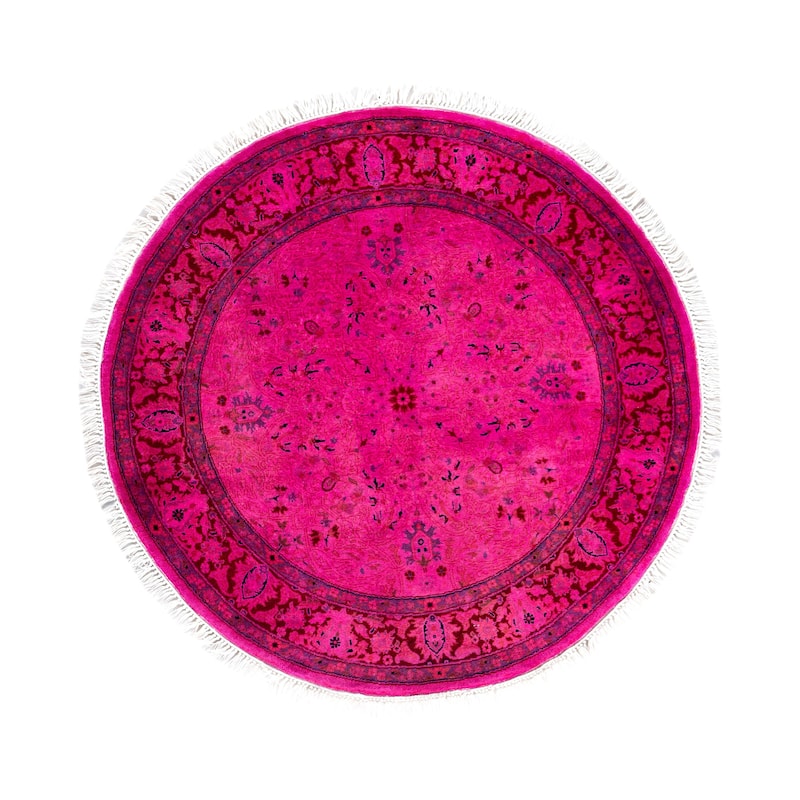 Overdyed One-of-a-Kind Hand-Knotted Round Area Rug - Pink - 3' 1" x 3' 1"