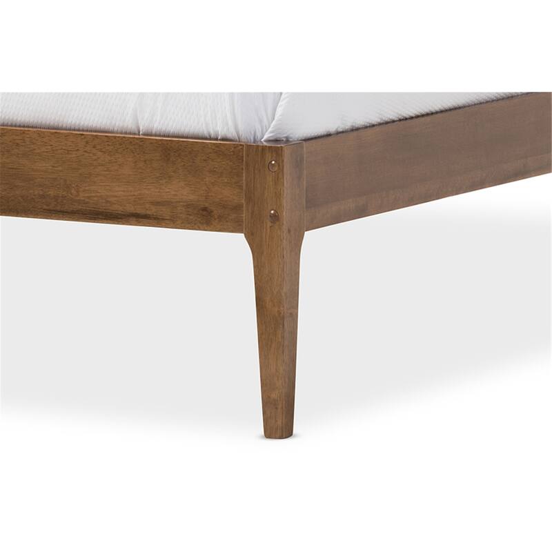 Queen Size Bed Frame Solid Wood Platform Bed Walnut Finish Modern Style Headboard Footboard