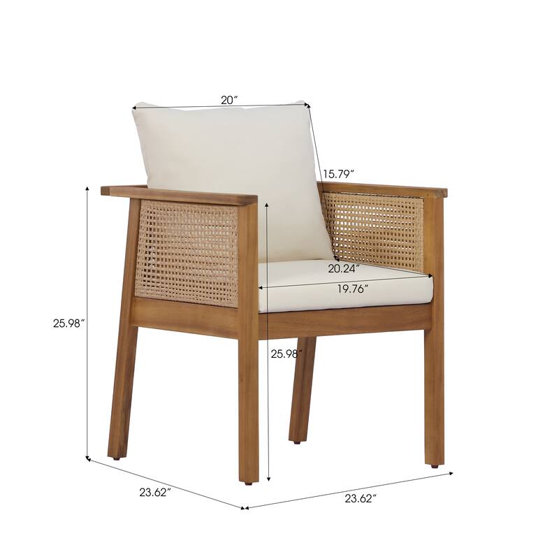 Christopher Knight Home - Set of 2 Mid-Century Modern Acacia Wood Dining Chairs with Handwoven Wicker Back and Washable Cushions