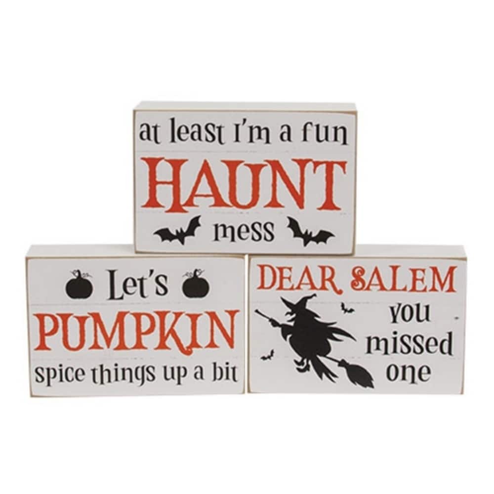 Dear Salem Witch Wooden Halloween Box Signs 3 Asstd.
