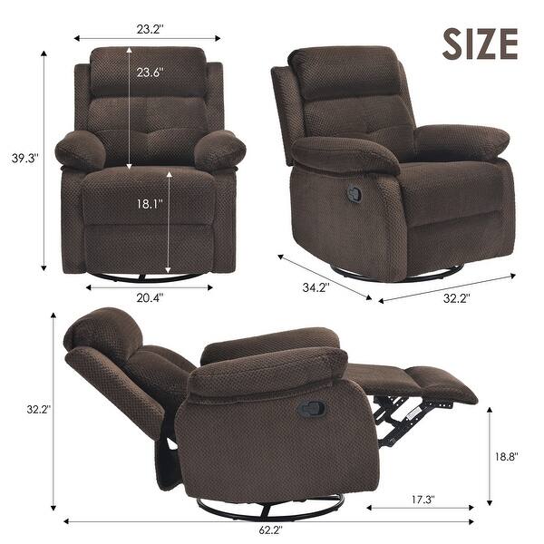 Upholstered Recliner Swivel Rocker Recliner Chair - Small Space Recliner With Glider Function, Brown Fabric Nursery Glider Recliner