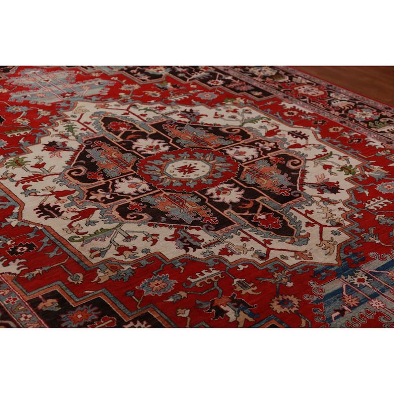 Vegetable Dye Heriz Oriental Area Rug Hand-Knotted Wool Carpet - 10'1"x 13'4" - 10'1"x 13'4" - Red