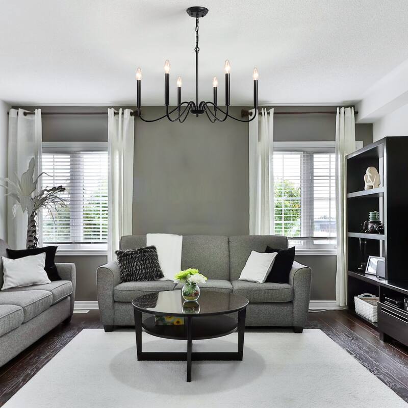 25.59'' W 6-Light Simple Candle Chandelier, Industrial Chandelier, Traditional Metal Ceiling Light for Dining Living Room
