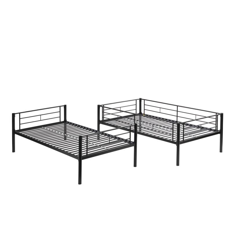 Space-Saving Twin Over Twin Metal Bunk Bed with Trundle, Black - Easy Assembly, No Box Spring Needed