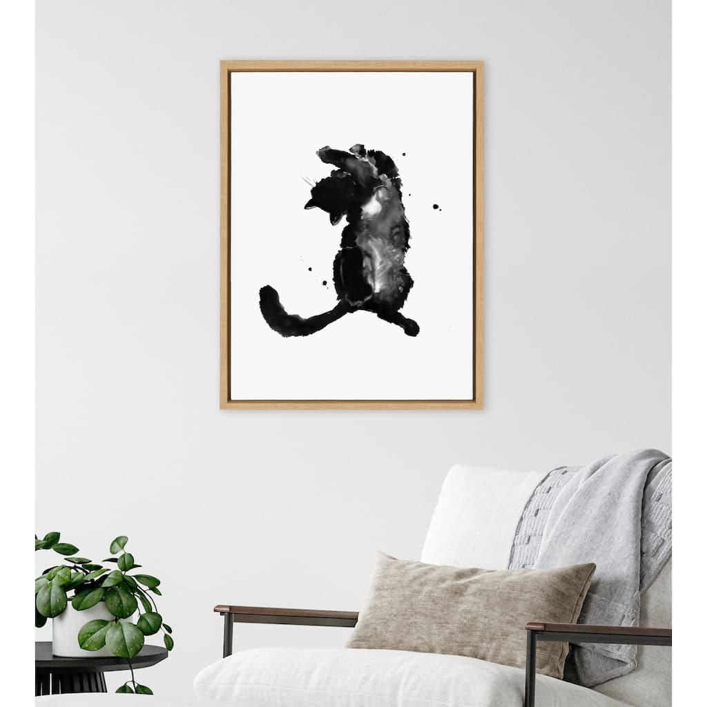 Kate and Laurel Sylvie Playful Cat BW Framed Canvas by Viola Kreczmer