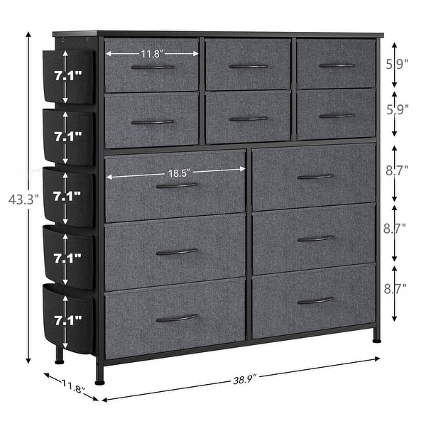 dimension image slide 0 of 5, 5 Drawer Fabric Dresser with Wooden Top,Large Storage Space