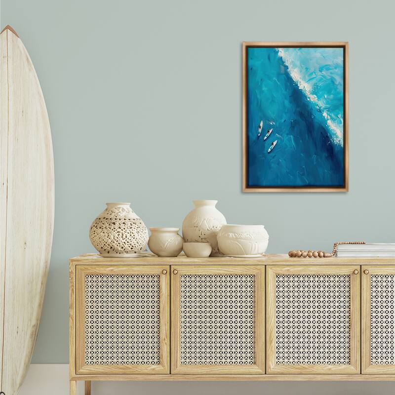 Stupell Surfers & Wave Aerial View Framed Floater Canvas Wall Art Design By LSR Design Studio