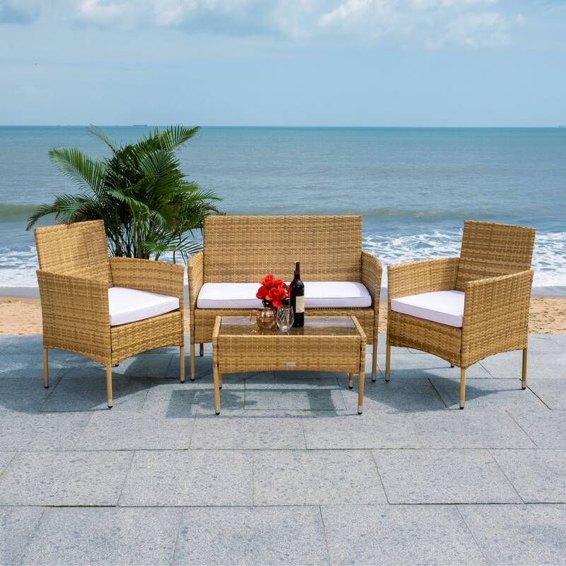 SAFAVIEH Outdoor Amiyah 4-Piece Conversation Patio Set - 42W x 33D x 23H