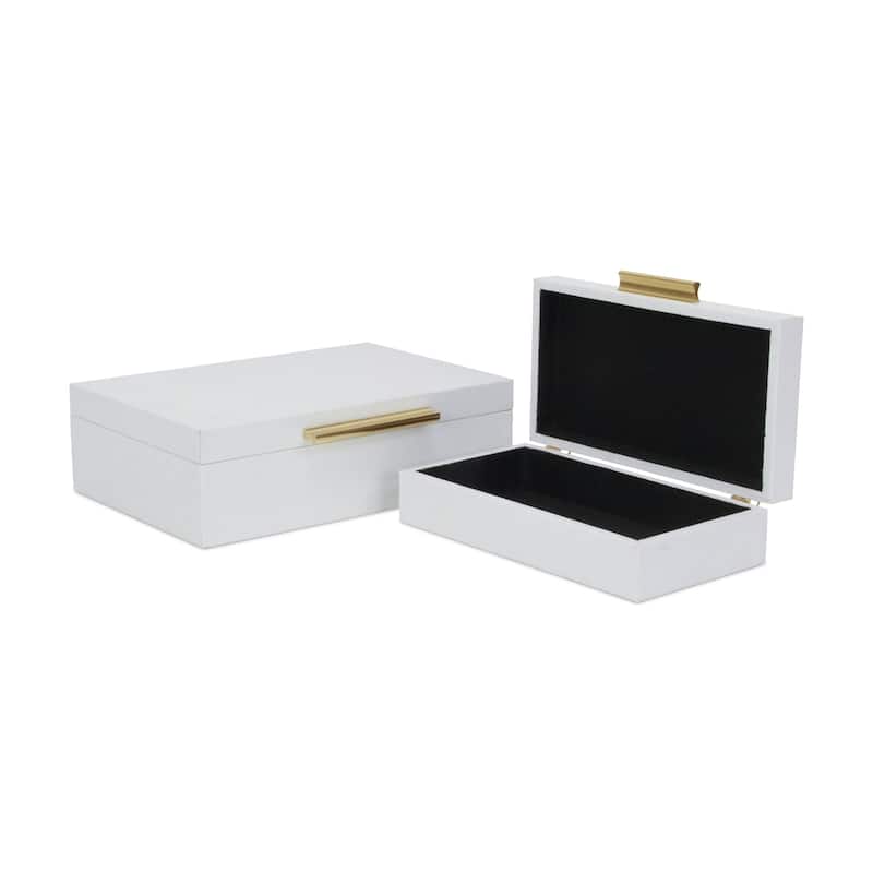 Faux Snakeskin Decorative Boxes - 11.75" - White and Gold - Set of 2