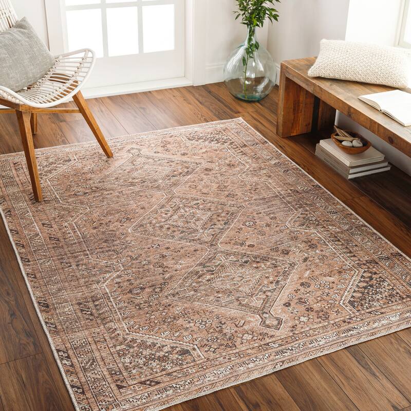 Livabliss Verninac Distressed Medallion Printed Washable Rug - Burnt Orange - 6' 7" x 9'