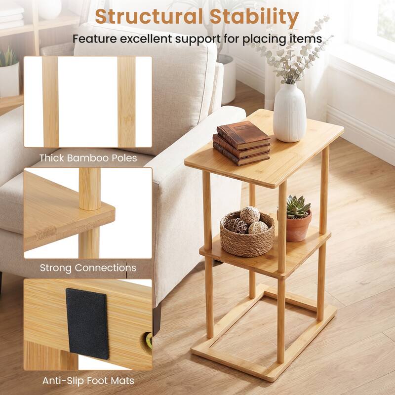 Gymax 2 Pieces Side Table w/Storage Shelves & Bamboo Construction for