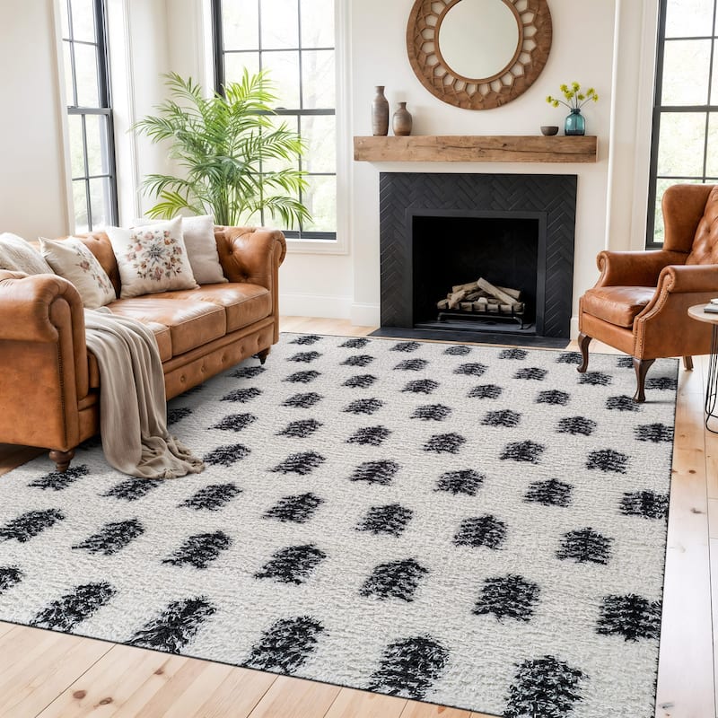 Scandinavian Arrow Shag Rug - Modern Look - Anthracite Dark Gray - Easy Maintenance - Anthracite - 7' 10" x 10'